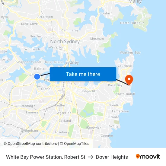 White Bay Power Station, Robert St to Dover Heights map
