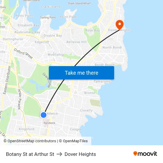 Botany St at Arthur St to Dover Heights map
