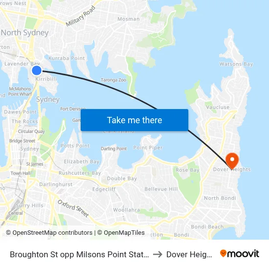 Broughton St opp Milsons Point Station to Dover Heights map