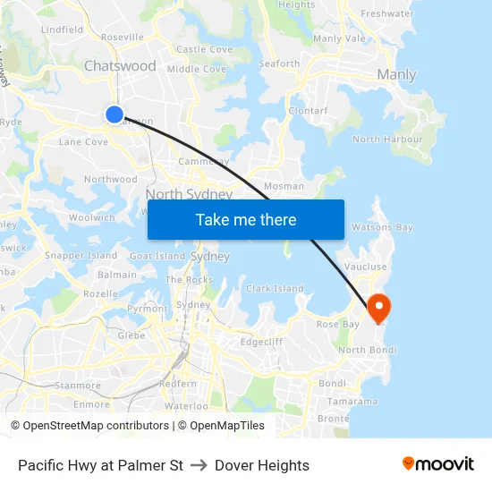 Pacific Hwy at Palmer St to Dover Heights map