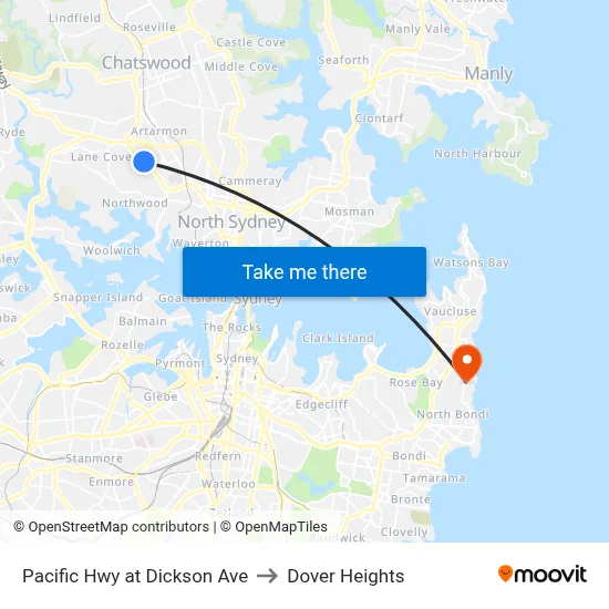 Pacific Hwy at Dickson Ave to Dover Heights map