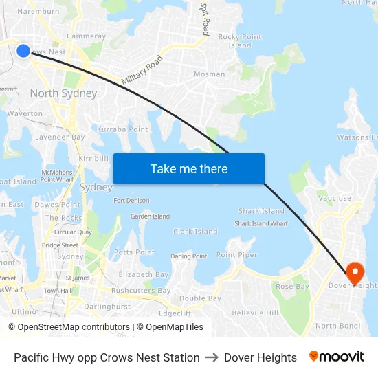 Pacific Hwy opp Crows Nest Station to Dover Heights map