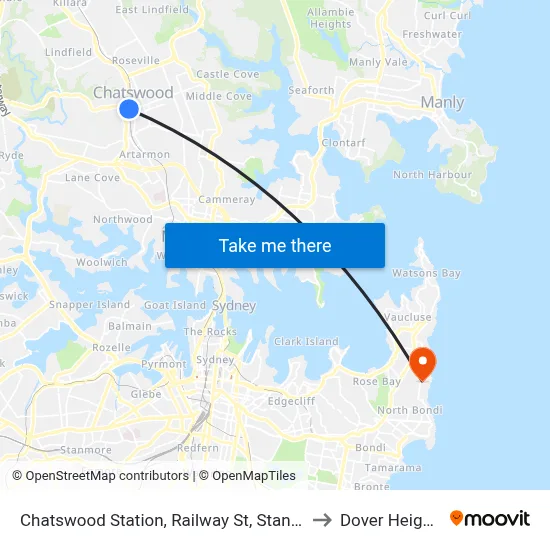Chatswood Station, Railway St, Stand H to Dover Heights map