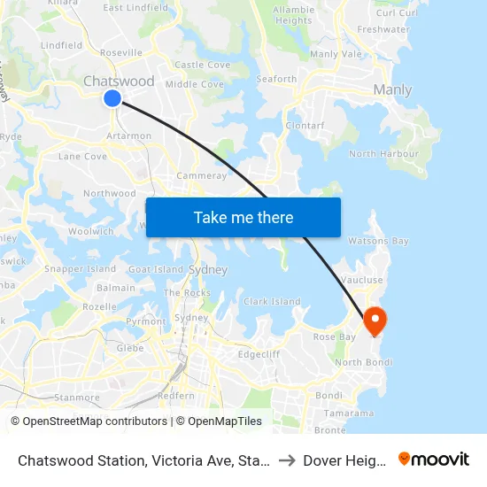 Chatswood Station, Victoria Ave, Stand F to Dover Heights map