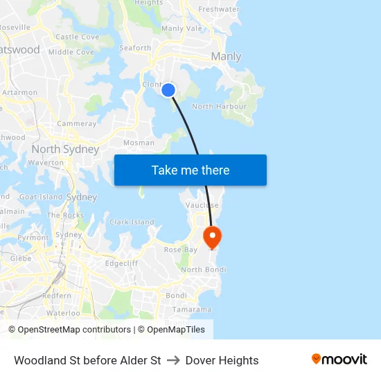 Woodland St before Alder St to Dover Heights map