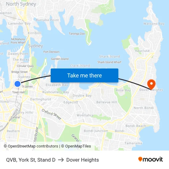 QVB, York St, Stand D to Dover Heights map
