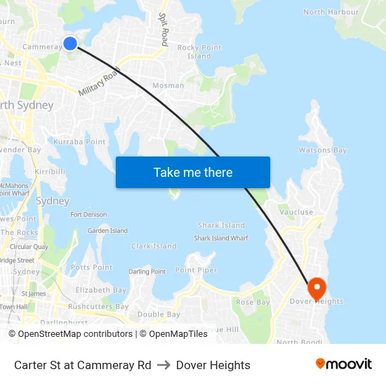 Carter St at Cammeray Rd to Dover Heights map