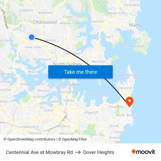 Centennial Ave at Mowbray Rd to Dover Heights map