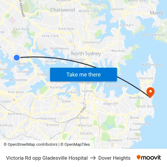 Victoria Rd opp Gladesville Hospital to Dover Heights map