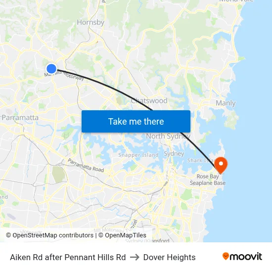 Aiken Rd after Pennant Hills Rd to Dover Heights map