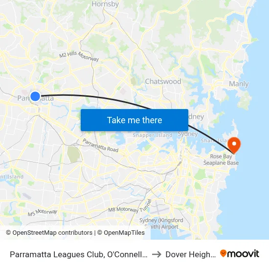 Parramatta Leagues Club, O'Connell St to Dover Heights map