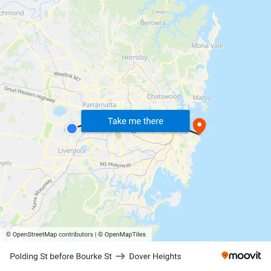 Polding St before Bourke St to Dover Heights map