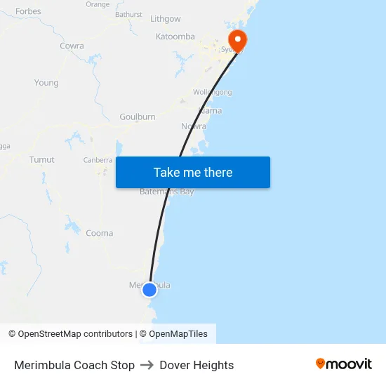 Merimbula Coach Stop to Dover Heights map