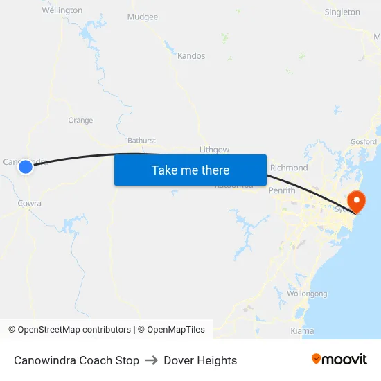Canowindra Coach Stop to Dover Heights map