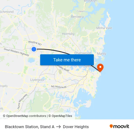Blacktown Station, Stand A to Dover Heights map