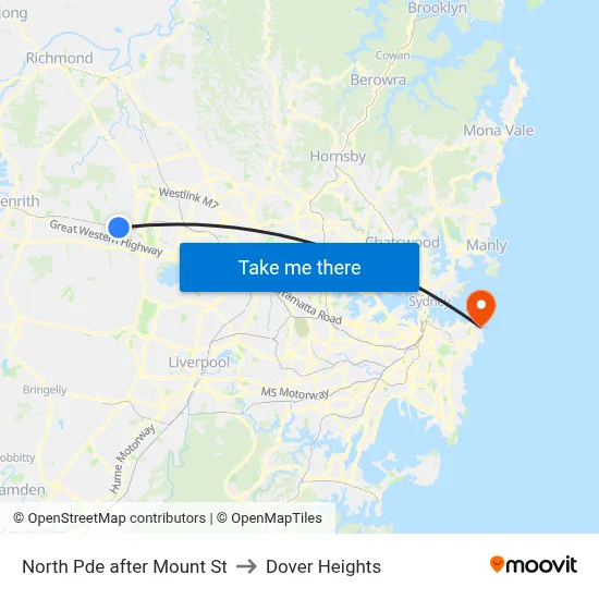 North Pde after Mount St to Dover Heights map
