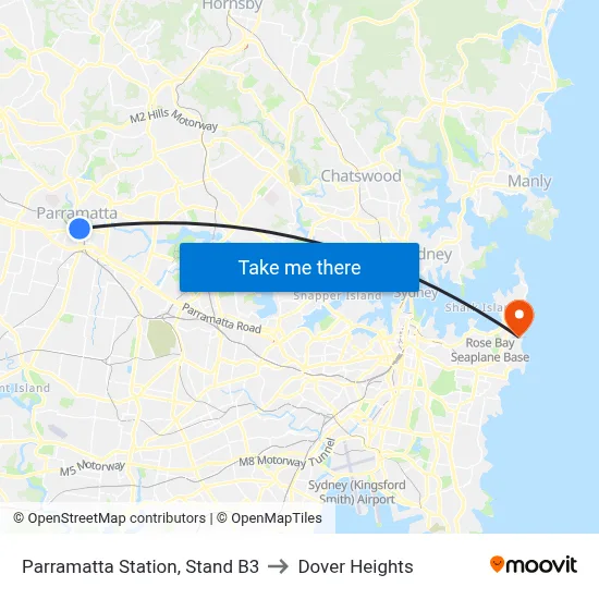 Parramatta Station, Stand B3 to Dover Heights map