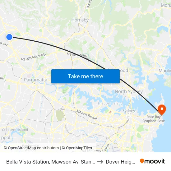 Bella Vista Station, Mawson Av, Stand A to Dover Heights map