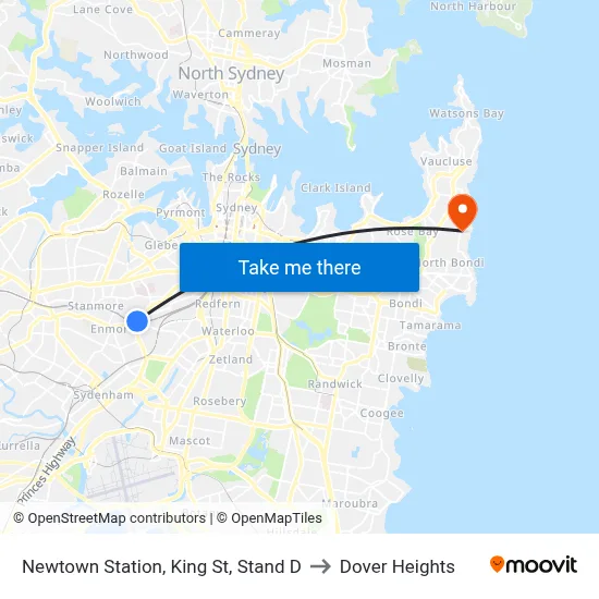 Newtown Station, King St, Stand D to Dover Heights map