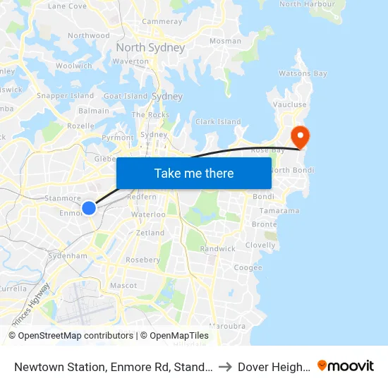 Newtown Station, Enmore Rd, Stand A to Dover Heights map