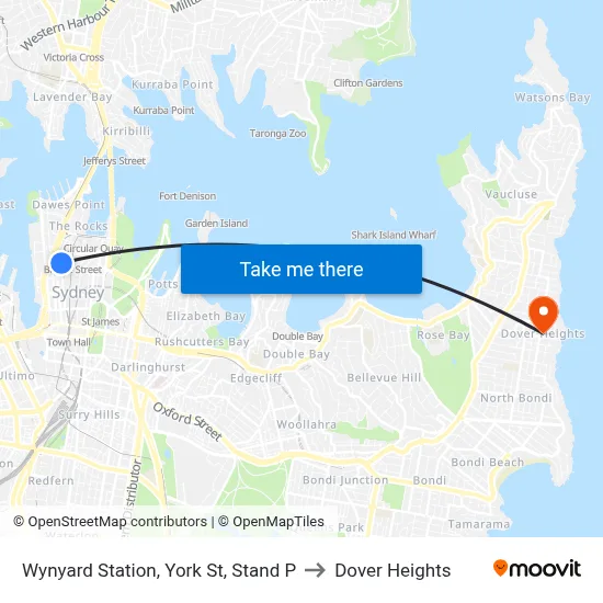 Wynyard Station, York St, Stand P to Dover Heights map