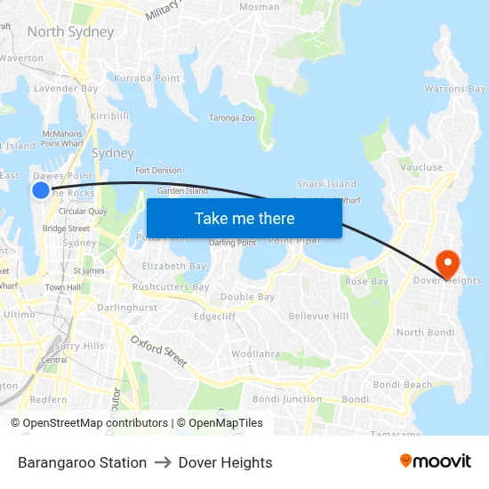 Barangaroo Station to Dover Heights map