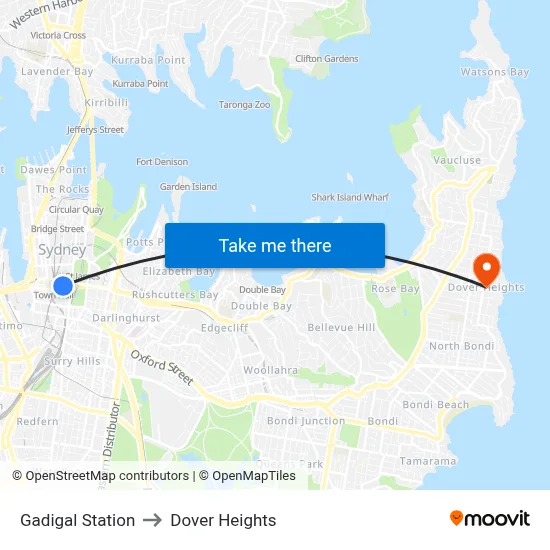 Gadigal Station to Dover Heights map