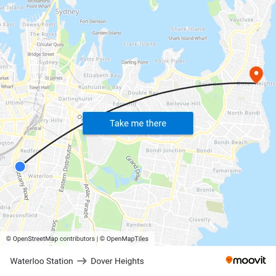 Waterloo Station to Dover Heights map
