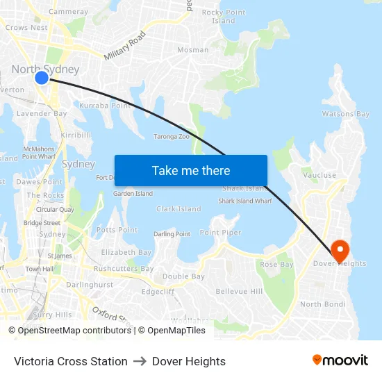 Victoria Cross Station to Dover Heights map