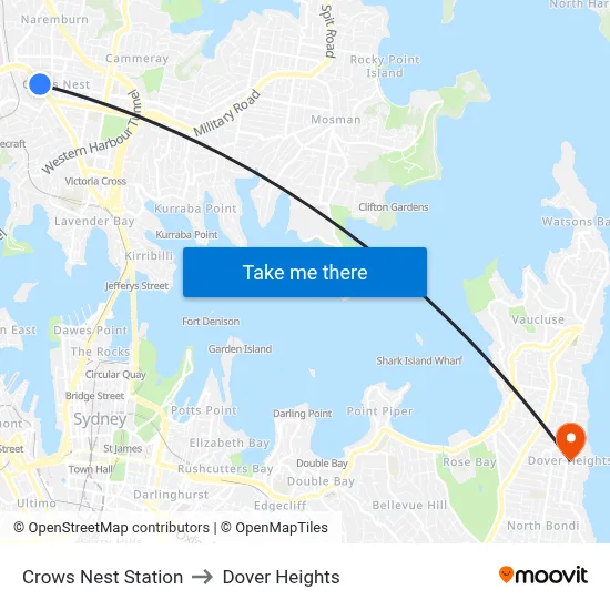 Crows Nest Station to Dover Heights map
