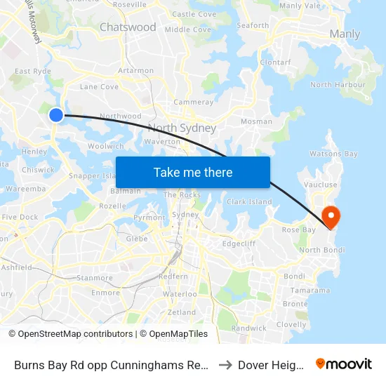 Burns Bay Rd opp Cunninghams Reach to Dover Heights map