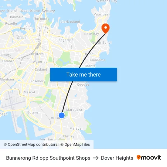 Bunnerong Rd opp Southpoint Shops to Dover Heights map