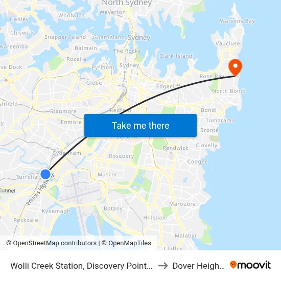 Wolli Creek Station, Discovery Point Pl to Dover Heights map