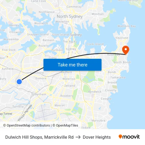 Dulwich Hill Shops, Marrickville Rd to Dover Heights map