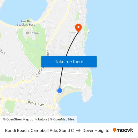 Bondi Beach, Campbell Pde, Stand C to Dover Heights map