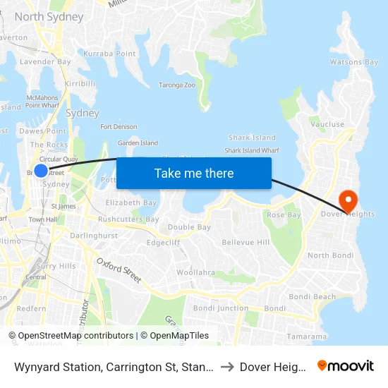 Wynyard Station, Carrington St, Stand A to Dover Heights map