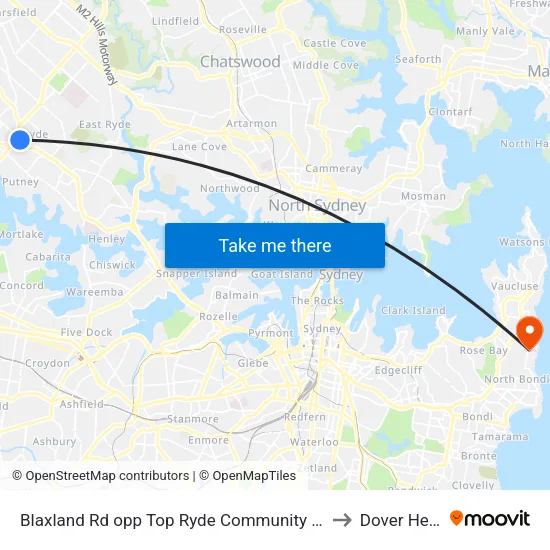 Blaxland Rd opp Top Ryde Community Health Centre to Dover Heights map