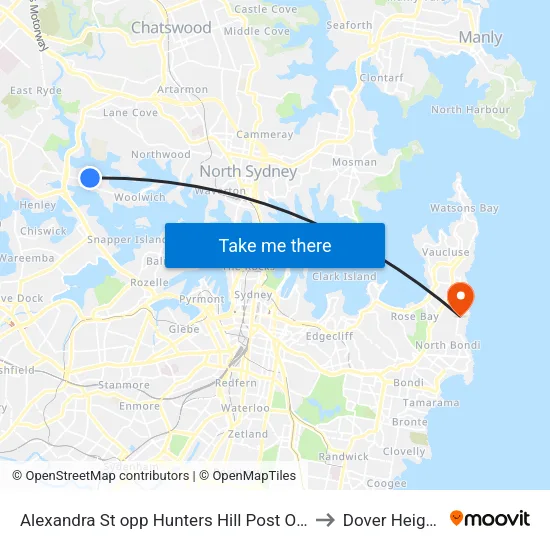 Alexandra St opp Hunters Hill Post Office to Dover Heights map