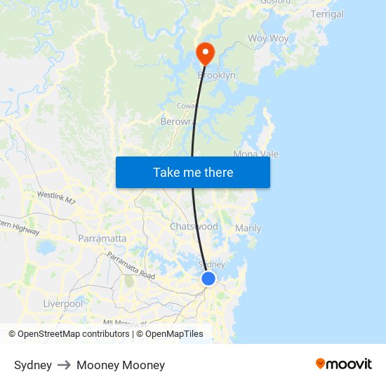Sydney to Mooney Mooney map