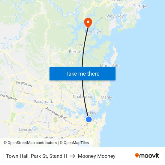 Town Hall, Park St, Stand H to Mooney Mooney map