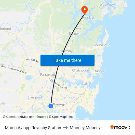 Marco Av opp Revesby Station to Mooney Mooney map