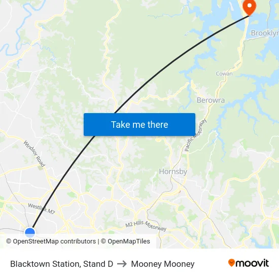 Blacktown Station, Stand D to Mooney Mooney map