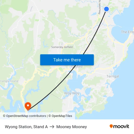 Wyong Station, Stand A to Mooney Mooney map