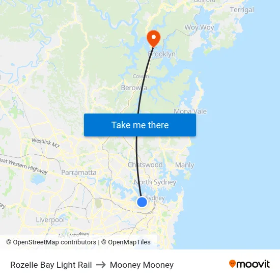 Rozelle Bay Light Rail to Mooney Mooney map