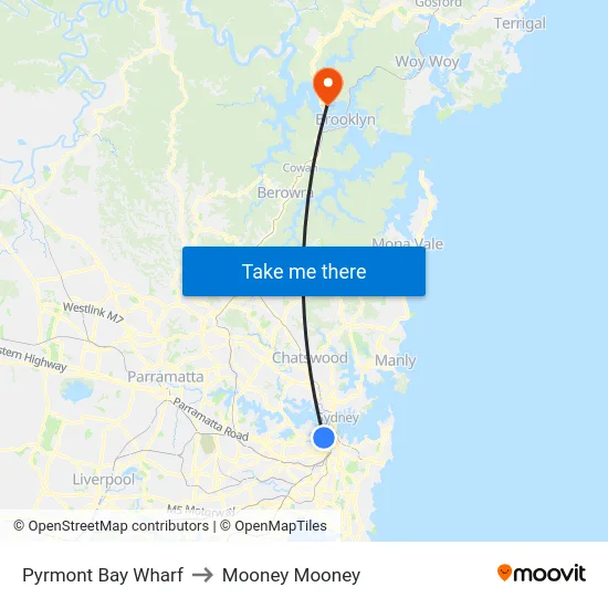 Pyrmont Bay Wharf to Mooney Mooney map