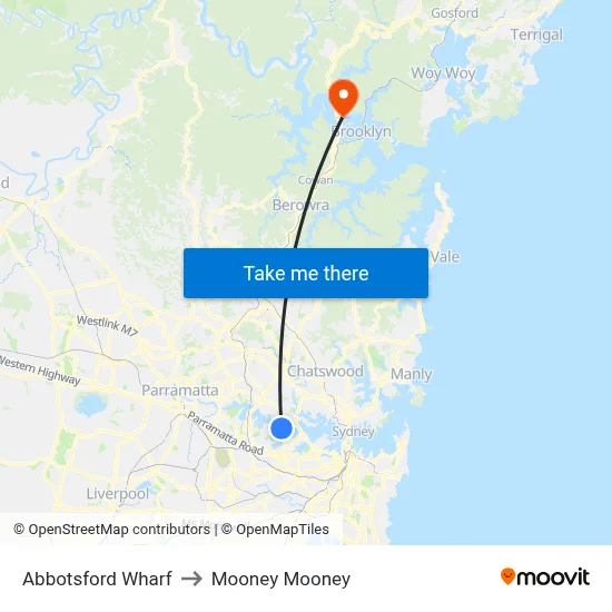 Abbotsford Wharf to Mooney Mooney map