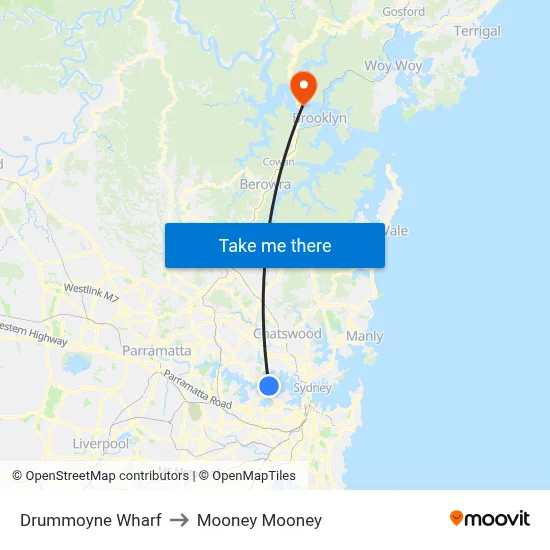 Drummoyne Wharf to Mooney Mooney map