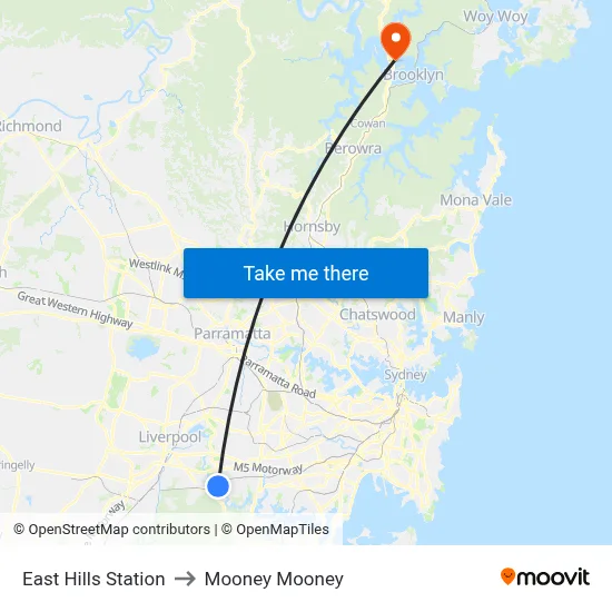 East Hills Station to Mooney Mooney map