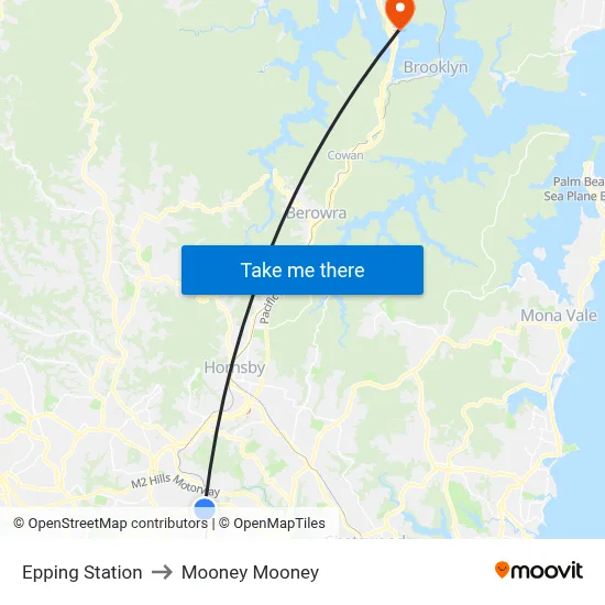 Epping Station to Mooney Mooney map