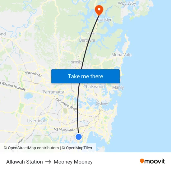 Allawah Station to Mooney Mooney map